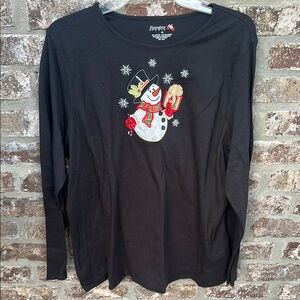 Black Long Sleeve Snowman Shirt